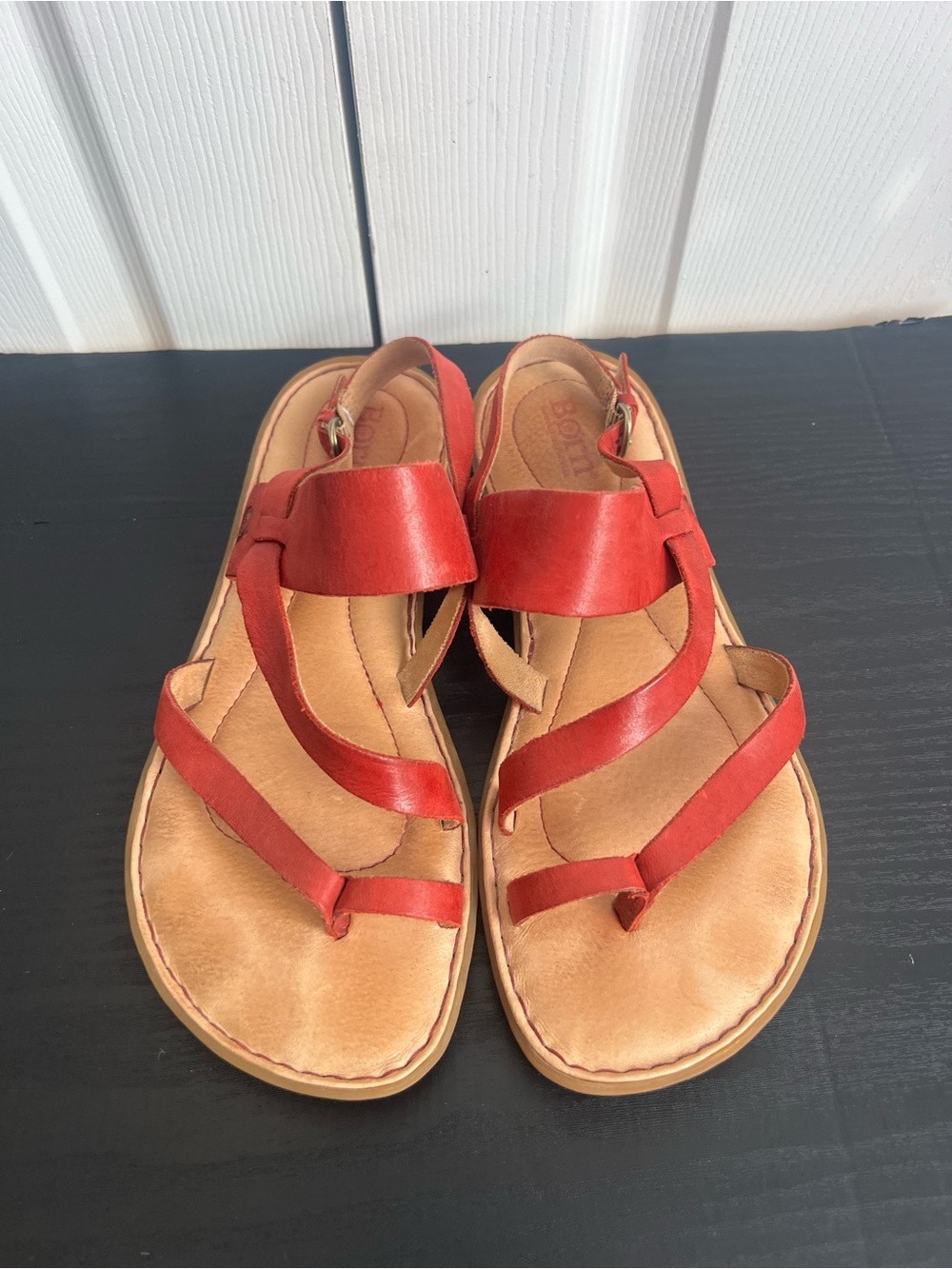 BORN Favignana Leather Strappy Thong Sandals Red